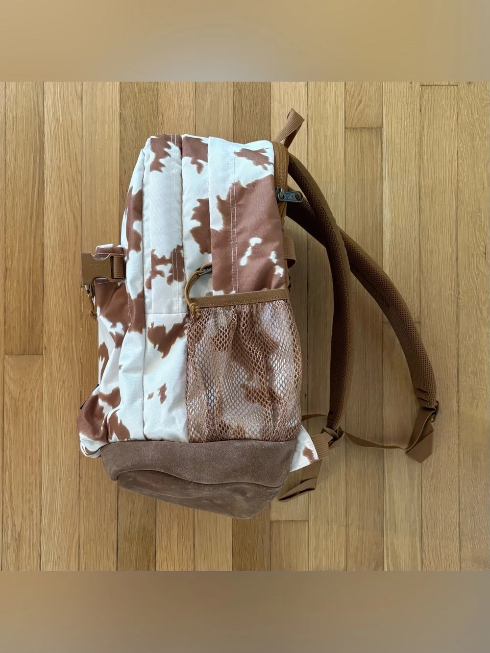 JanSport Campus Cow Print Backpack JS0A4QVK Large Brown White Suede Vintage Rare